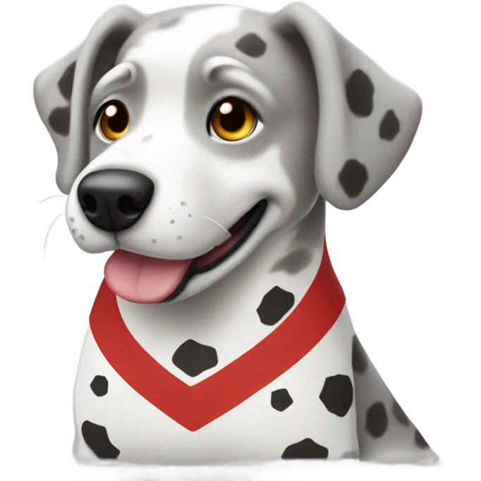Grey and white spotted dog playing chiefs football emoji