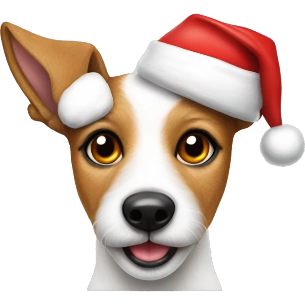 Mini fox terrier wearing santa hat emoji