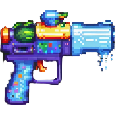 cartoon water gun with bright colors in pixel art style emoji