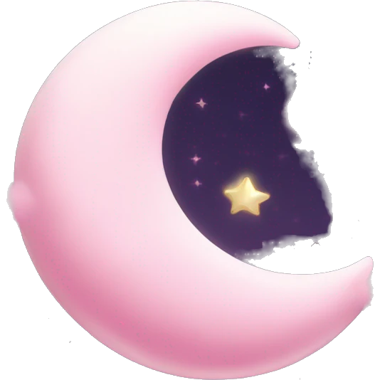 Pink crescent moon with sparkly white clouds emoji