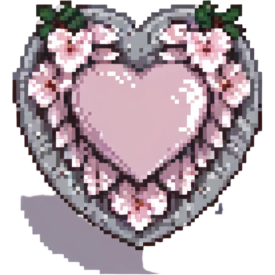 heart with sakura and silver accents, pixel art style emoji