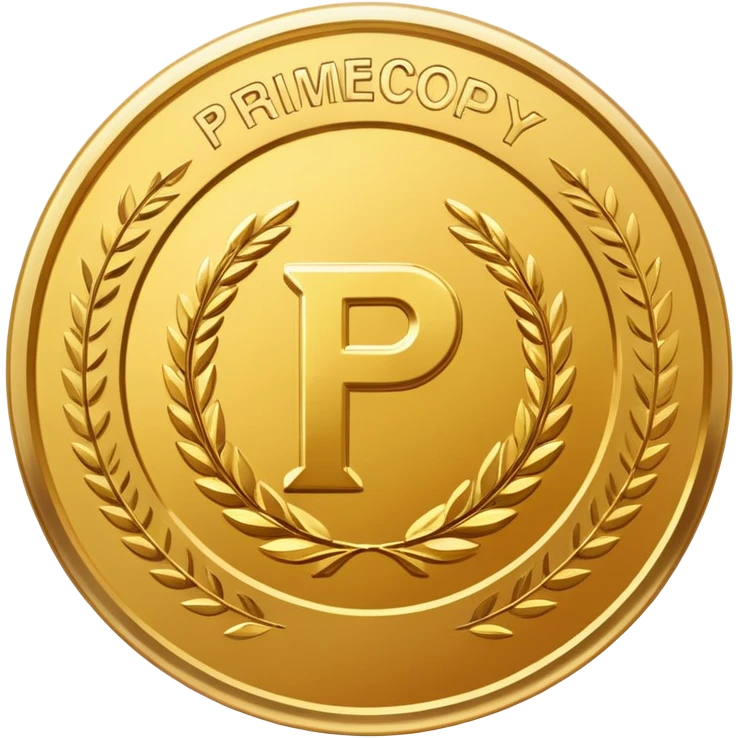 A gold medal with the words "PrimeCopy" written in the middle emoji