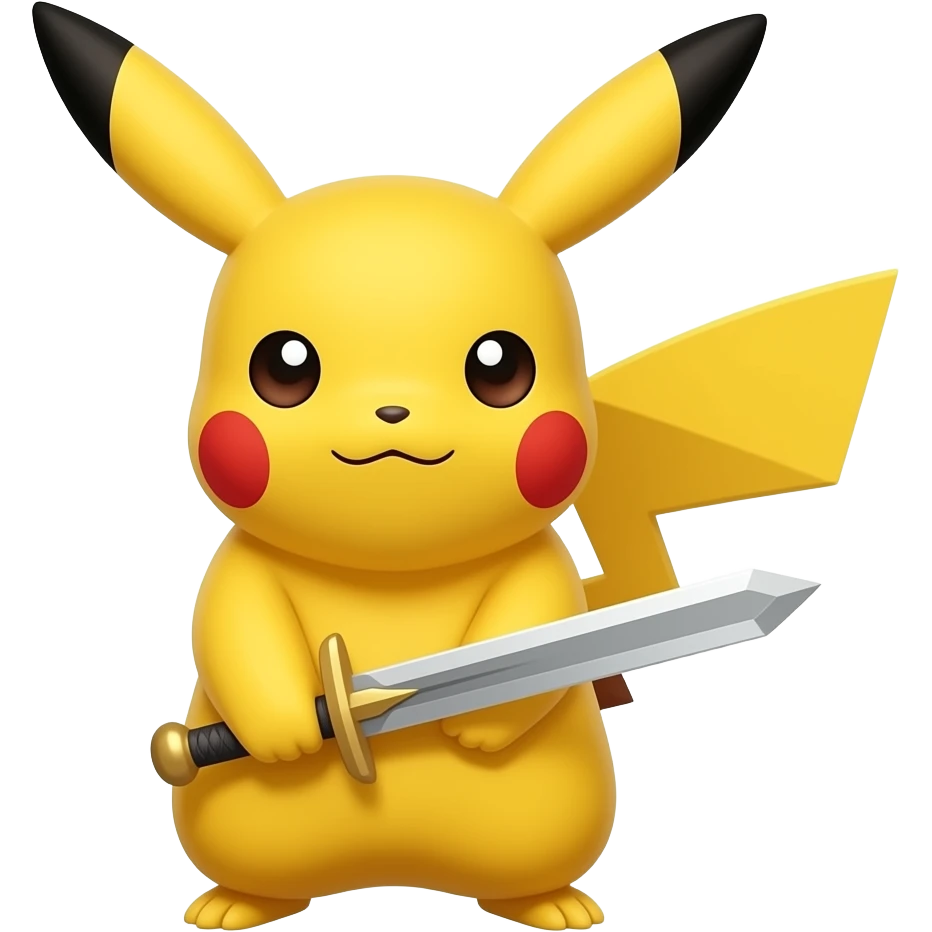 Pikachu (upper body only), holding a sword. emoji