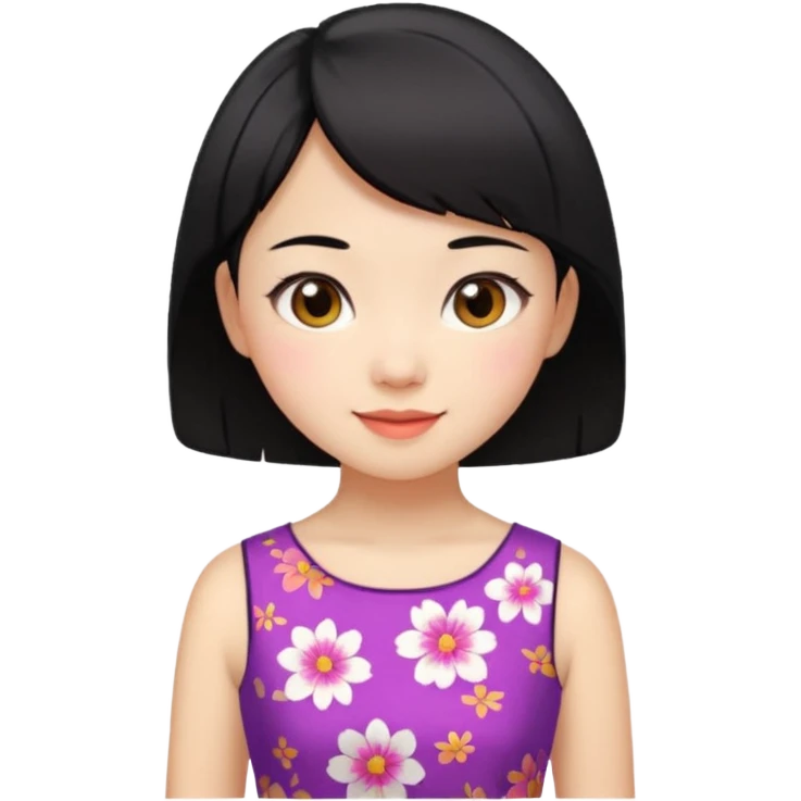 chinese girl with short hair, cheerful emoji