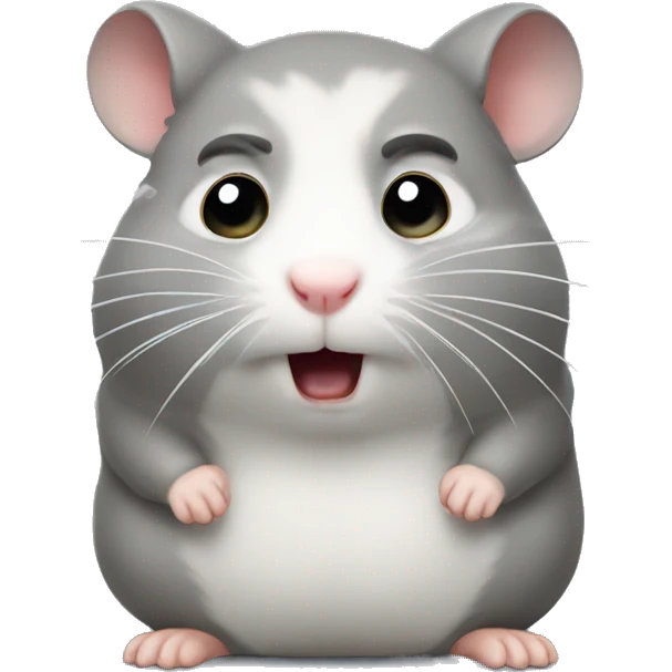 Grey  hamster with an angry face emoji