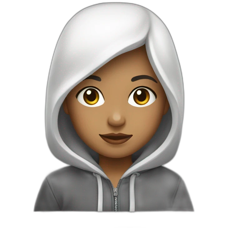 Niña blanca pelo largo negro con sudadera gris emoji