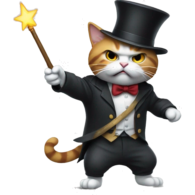 Angry magician cat with a wand in his hand emoji
