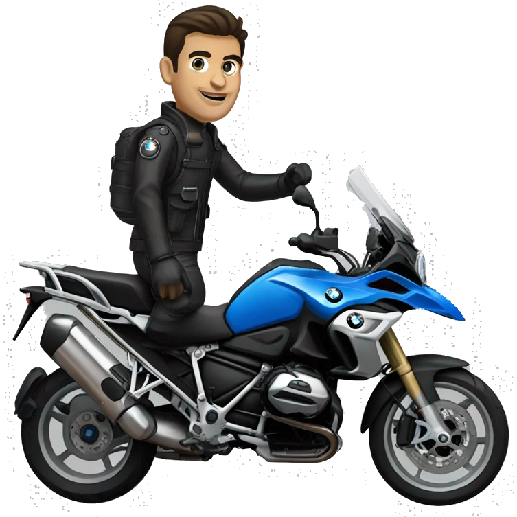 motorcycle bmw gs 1250 black male rider on bike dark hair blue eyes emoji