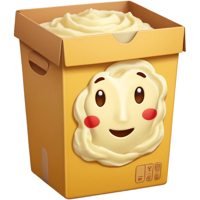 closed rectangular box cardboard upright warm yellow and red creamy mashed potato illustration subtle potato cues no branding no extras soft lighting transparent background emoji scale emoji