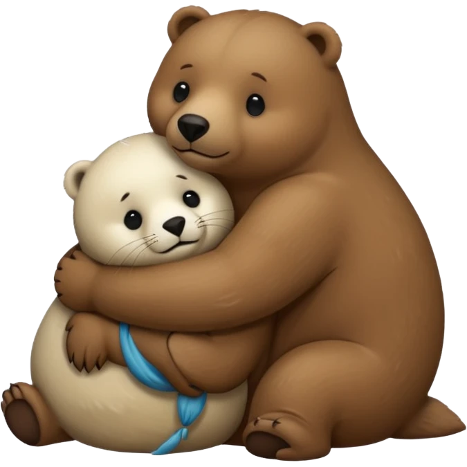 small white seal hugging a big brown bear emoji