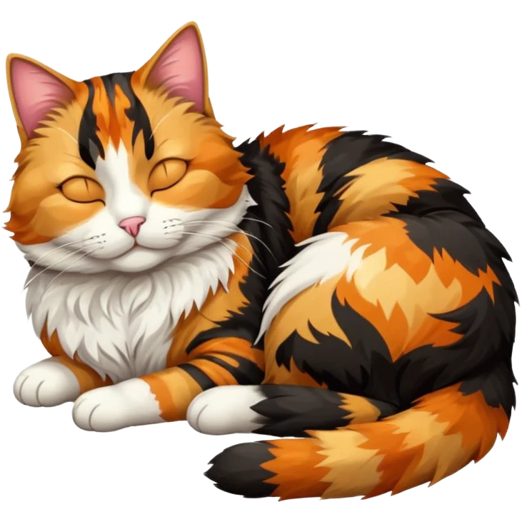 full body colourful light patched calico tabby cat sleeping emoji