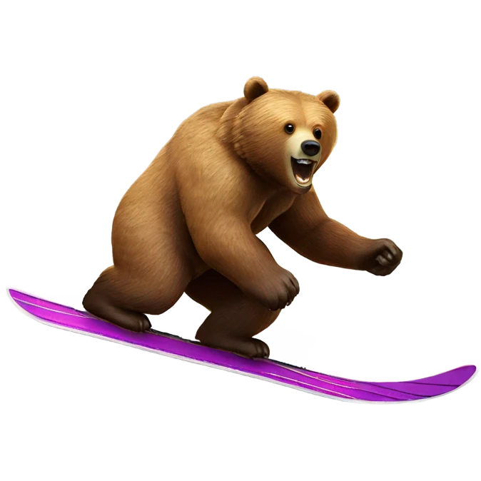 Grizzly bear skiing down mountain made of skittles emoji