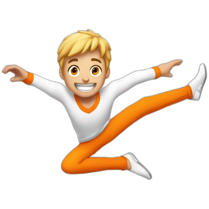 male parcour athlete in orange white cloths, captured mid-air emoji