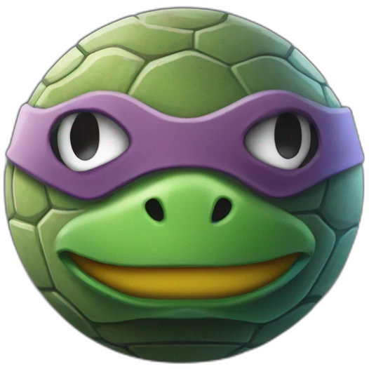 3d sphere with a cartoon simplistic andesite Teenage mutant ninja turtle skin texture with thoughtful eyes emoji