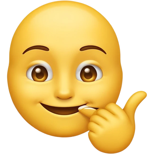 A normal yellow emoji with a shush and has a smile and is showing its jawline  emoji