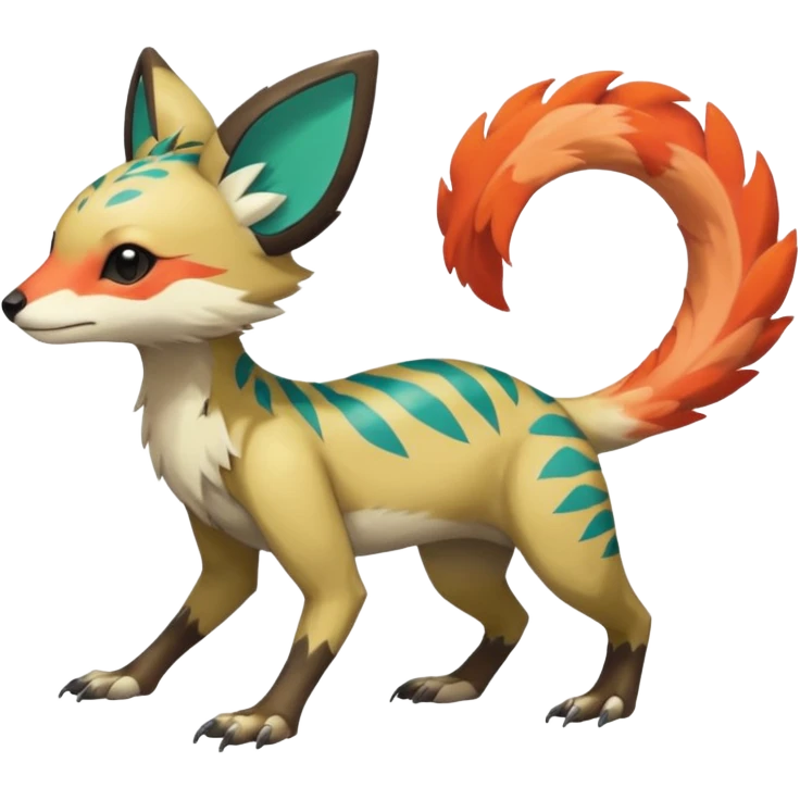  beautiful handsome gorgeous aesthetic colorful vibrant Vernid-Trico-species-Fakemon-creature by LiLaiRa, 4 legs, 1 tail, random markings, (full body) emoji
