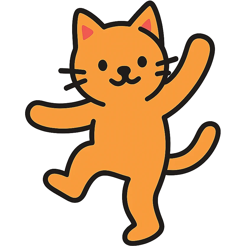 simple colorful icon of a dancing cat emoji