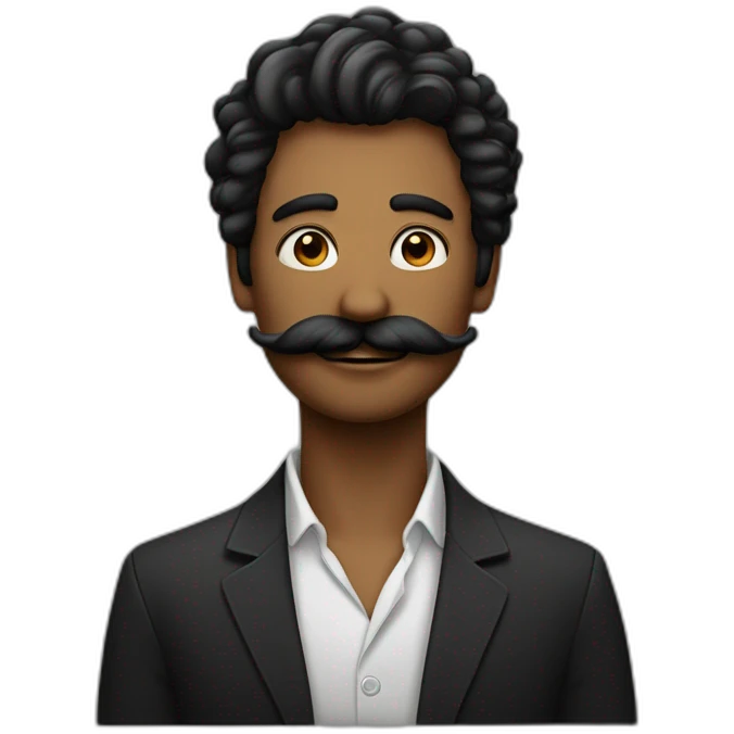 Homme au cheveux noir avec une mèche sur le côté avec une moustache carré noir emoji