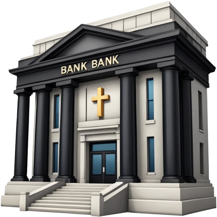 bank building with a cross over it, canceled bank emoji