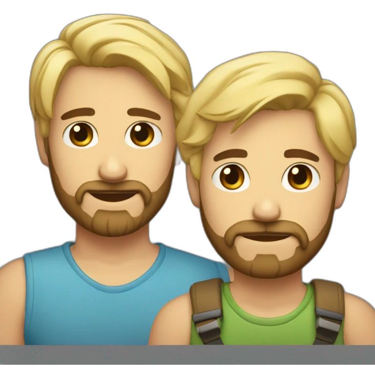 Gay male couple one of them Latino with beard male and the other guy an Australian blonde hair , with a cat in the middle emoji
