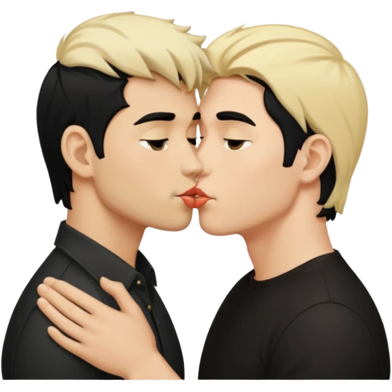 A blond man and a black haired man kissing emoji