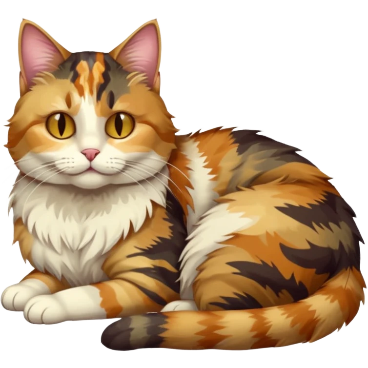 full body colourful light patched calico tabby cat with hazel eyes sleeping emoji