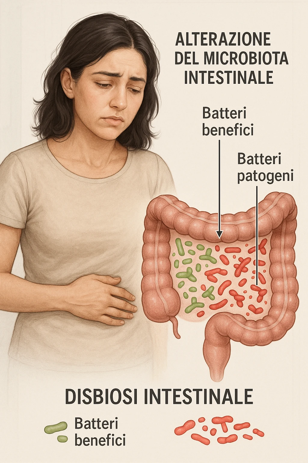donna con alterazione del microbiota intestinale e molto specifica in italiano emoji