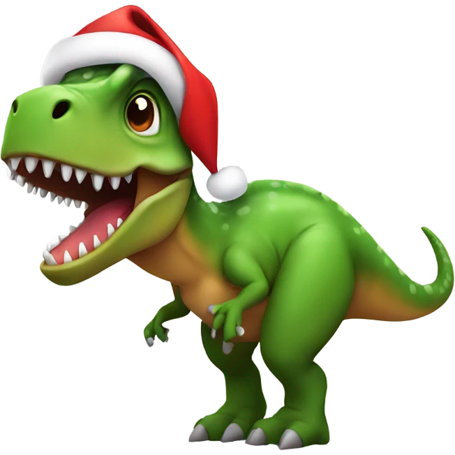 A dinosaur with a Santa hat emoji