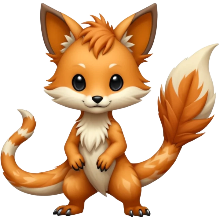Cool beautiful pretty esoteric aesthetic randomly-colored chibi furry anthropomorphic fantasy-Vernid-creature by LiLaiRa with a long tufted tail with edgy markings (full body) emoji