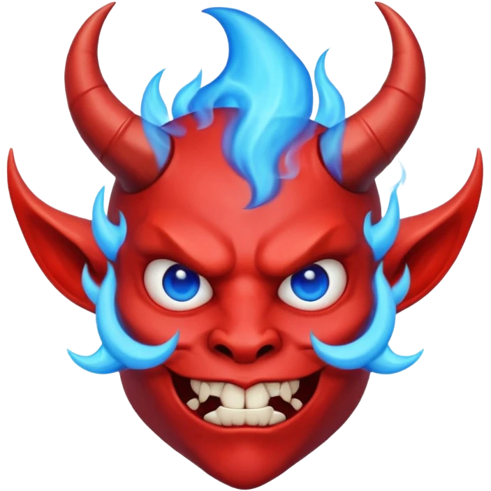 Cool devil with blue flame and shades, cute face, half body emoji
