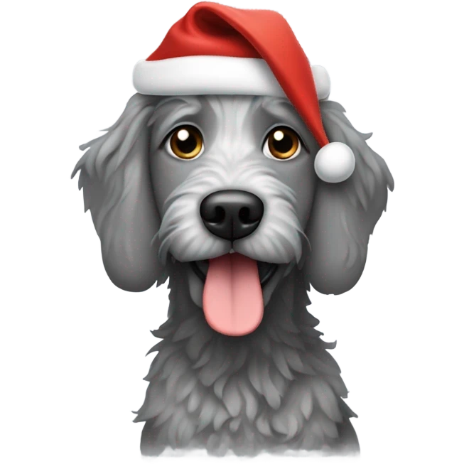 Gray doodle dog with Santa hat emoji