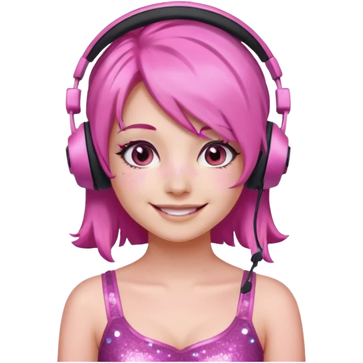 glitter pink gamer girl happy pink hair emoji