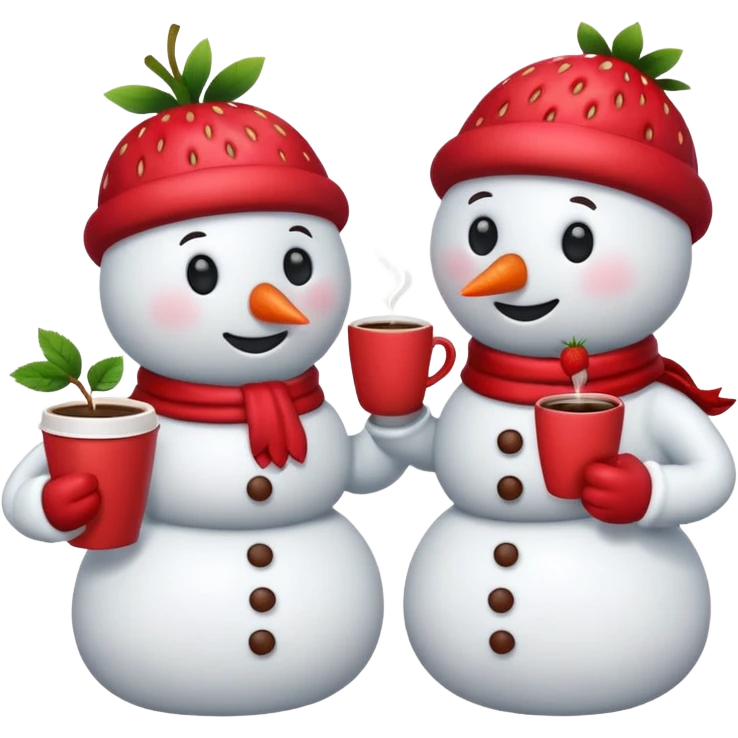 snowmen holding strawberry and coffe emoji