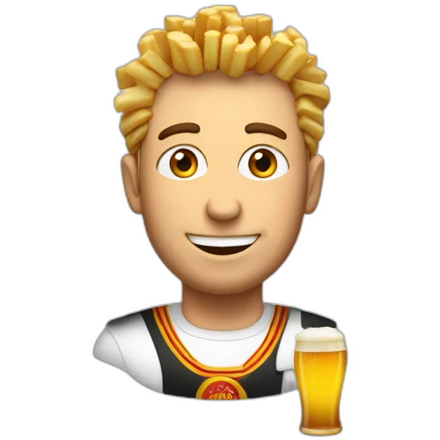 belgian man with fries and a beer emoji