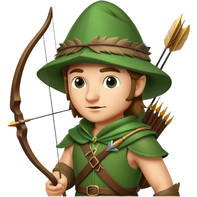 Robin Hood with bow and arrow wearing green outfit and feathered hat emoji