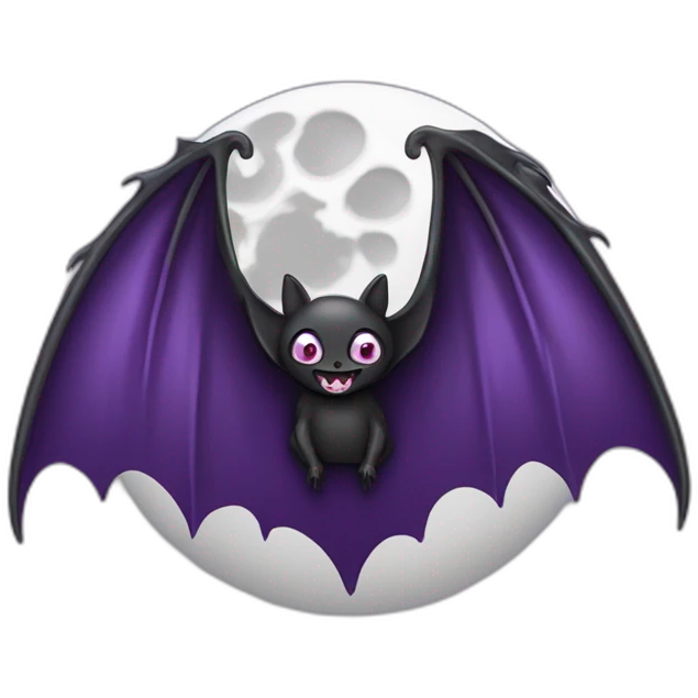 purple black vampire bat wings flying in front of large dripping grey crescent moon emoji