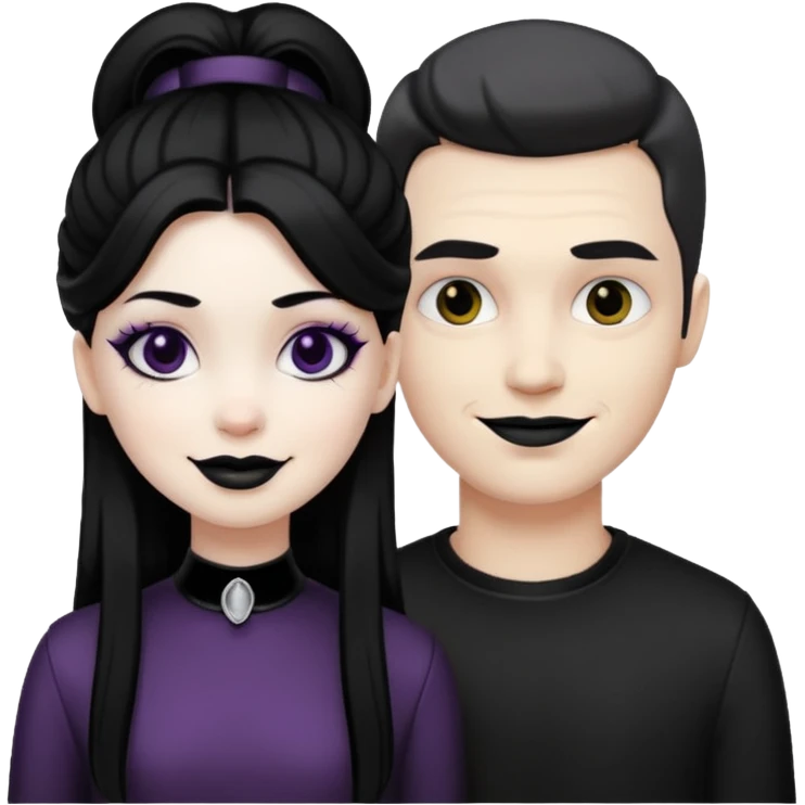 a goth girl standing behind a white guy emoji