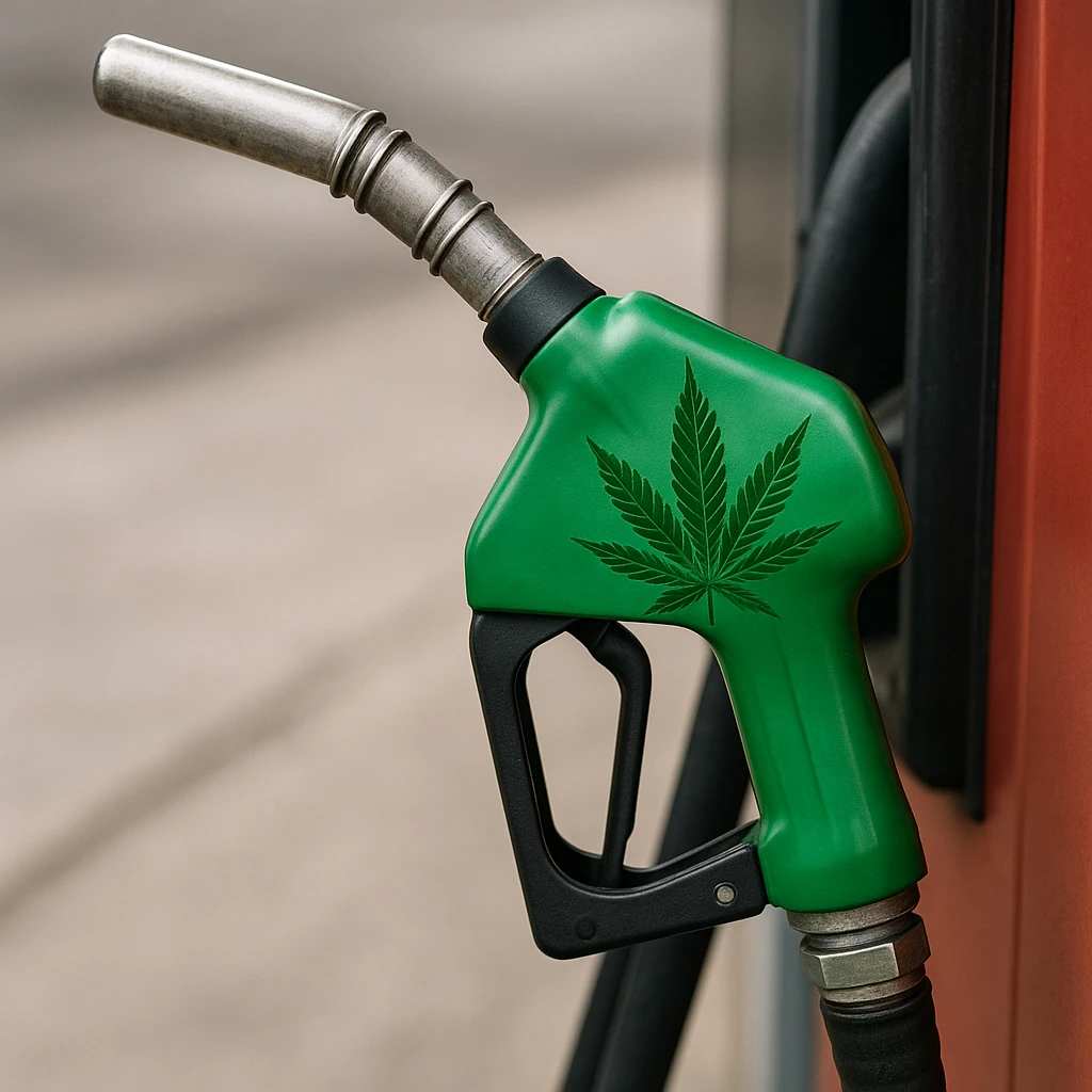 gas pump handle with cannabis leaf emoji
