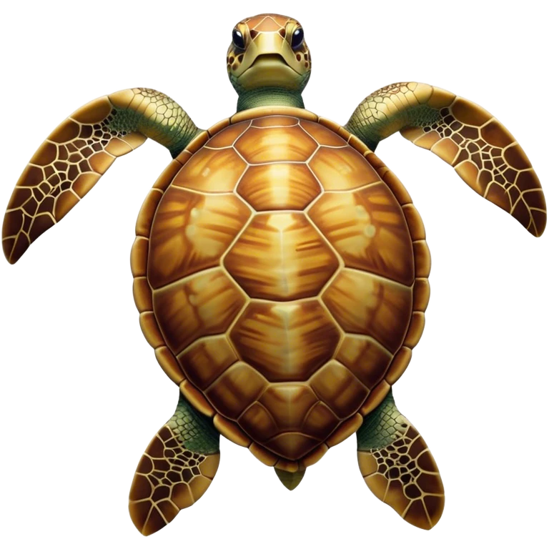 Cinematic Noble Sea Turtle Portrait Emoji, Poised and wise, with a majestic, domed shell adorned with rich, textured patterns and a smooth, ancient body gliding gracefully through the water, deep, reflective eyes exuding calm wisdom, Simplified yet sharp and sophisticated features, highly detailed, glowing with a soft, oceanic glow, high shine, intelligent and graceful, stylized with an air of timeless marine majesty, focused and serene, soft glowing outline, capturing the essence of a watchful and confident sea guardian that appears ready to glide out of the screen with effortless authority! emoji
