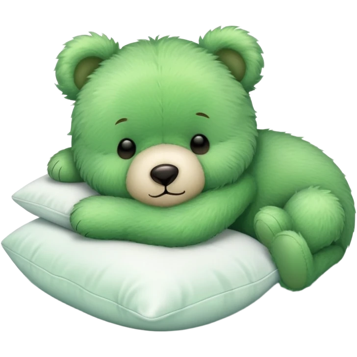 Cute Green fluffly teddy bear sleeping on a White pillow emoji