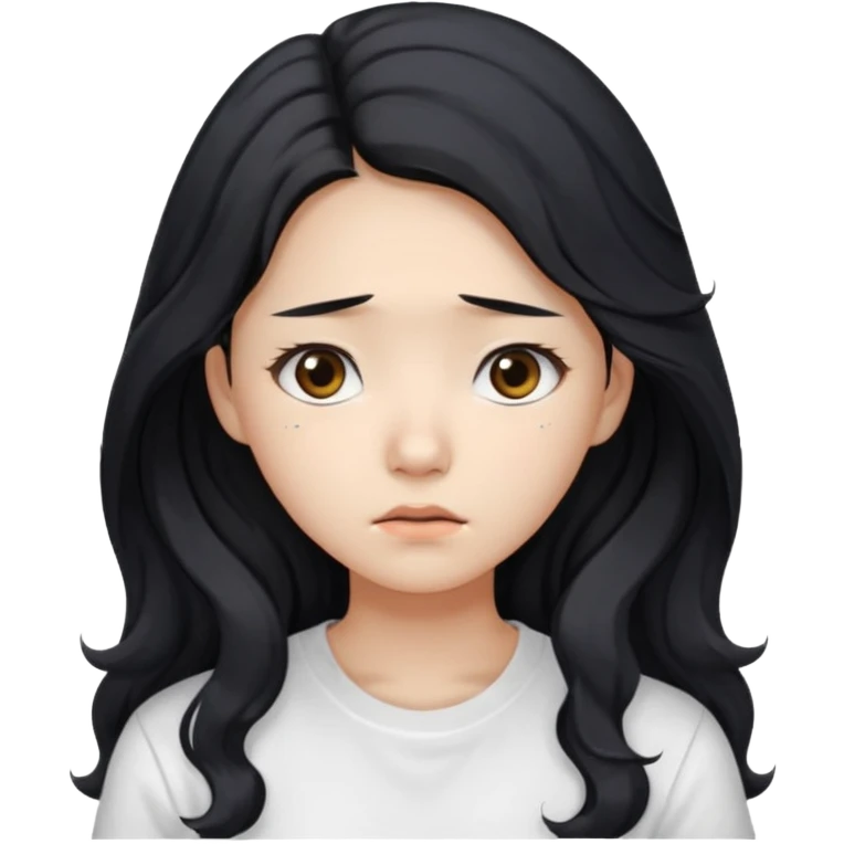  Korean female college student with a worried face , long wavy hair ,no glasses  emoji