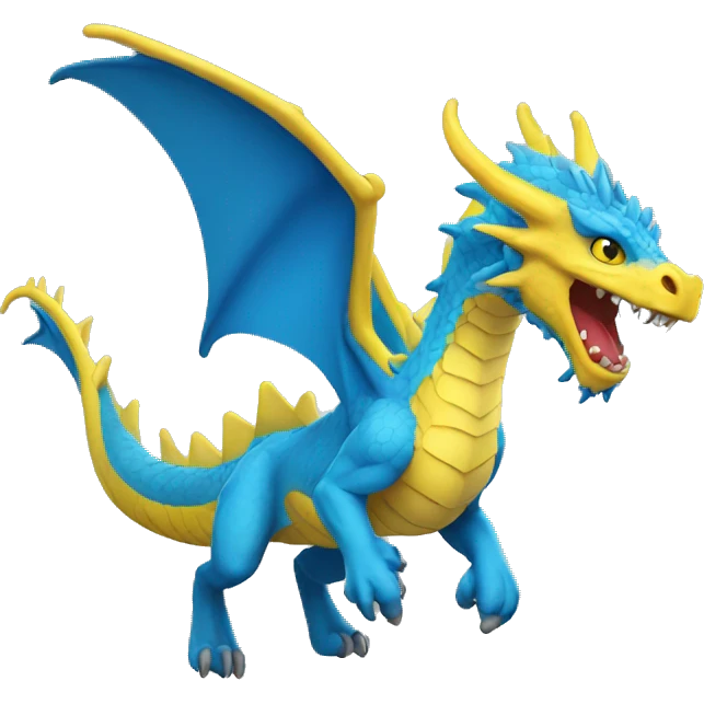 blue lung dragon with a yellow mane running emoji
