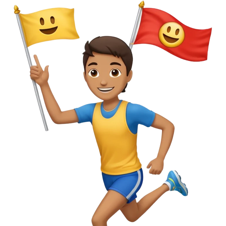 happy runner waving a flag that says 'emojiland’ emoji