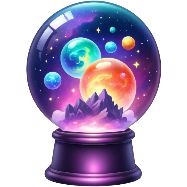 Tiny mystical mysterious sparkly magical glowing spherical nebula planets inside a glass globe dome emoji