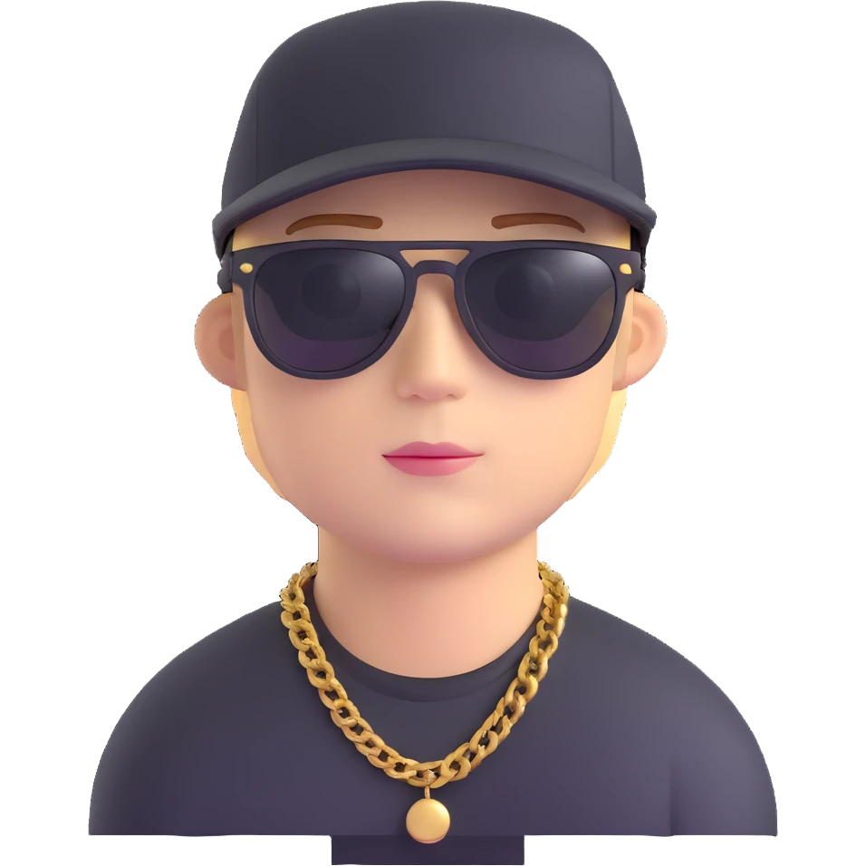 man with black sunglasses, black hat, and gold chain emoji