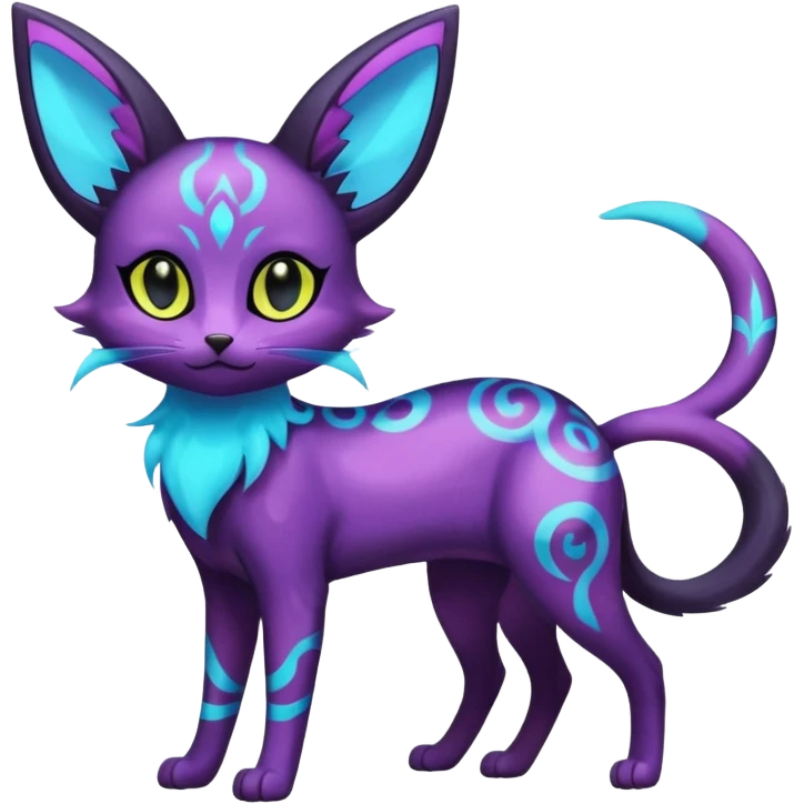 Magical bioluminescent Lunar Espeon-Umbreon-Purrloin-Delcatty-cat-fusion (full body) emoji