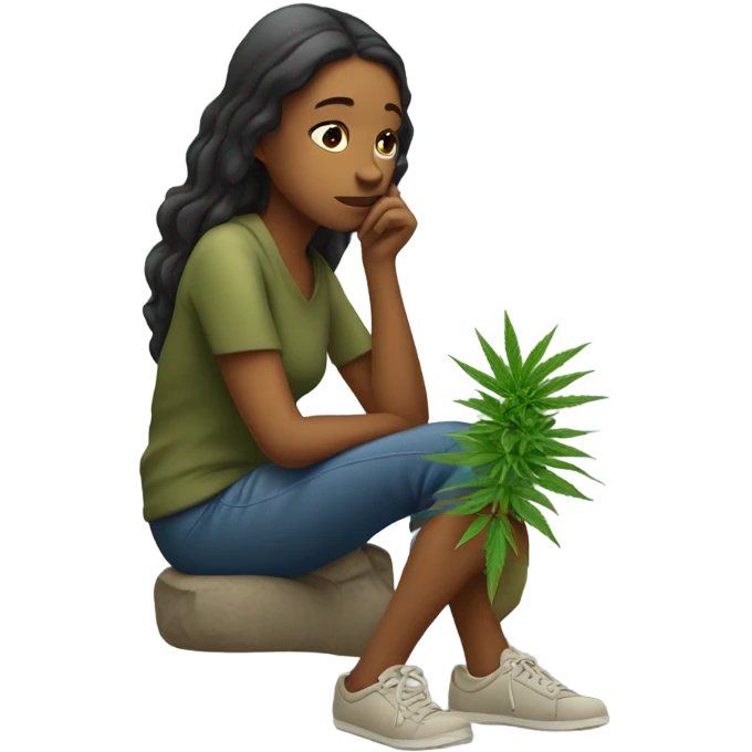 lonely girl with her weed emoji