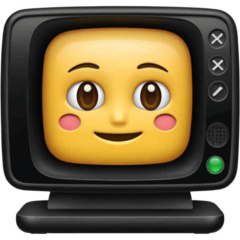 черный телевизор с зеленым экраном и пиксельным рисунком на экране emoji