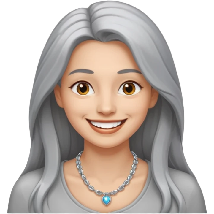 Female with Silver Necklace, grey skin,long hair, more bright silver,hihligt necklace, different expressions. emoji