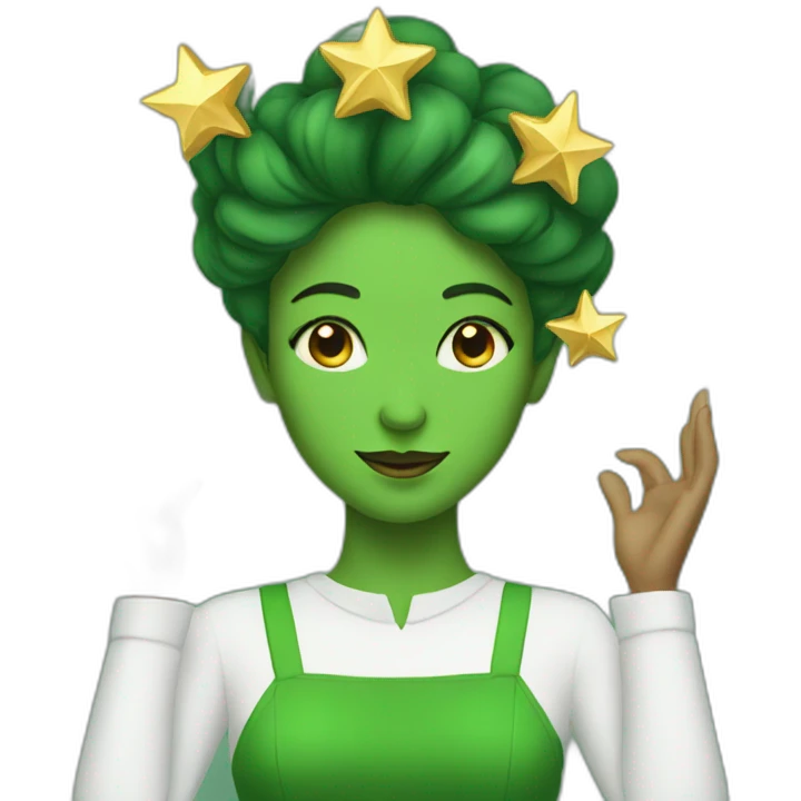 Green women holding three gold stars above head emoji